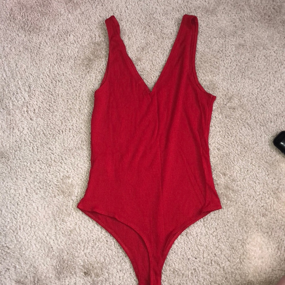 Red Ribbed Bodysuit - Picture 2 of 3